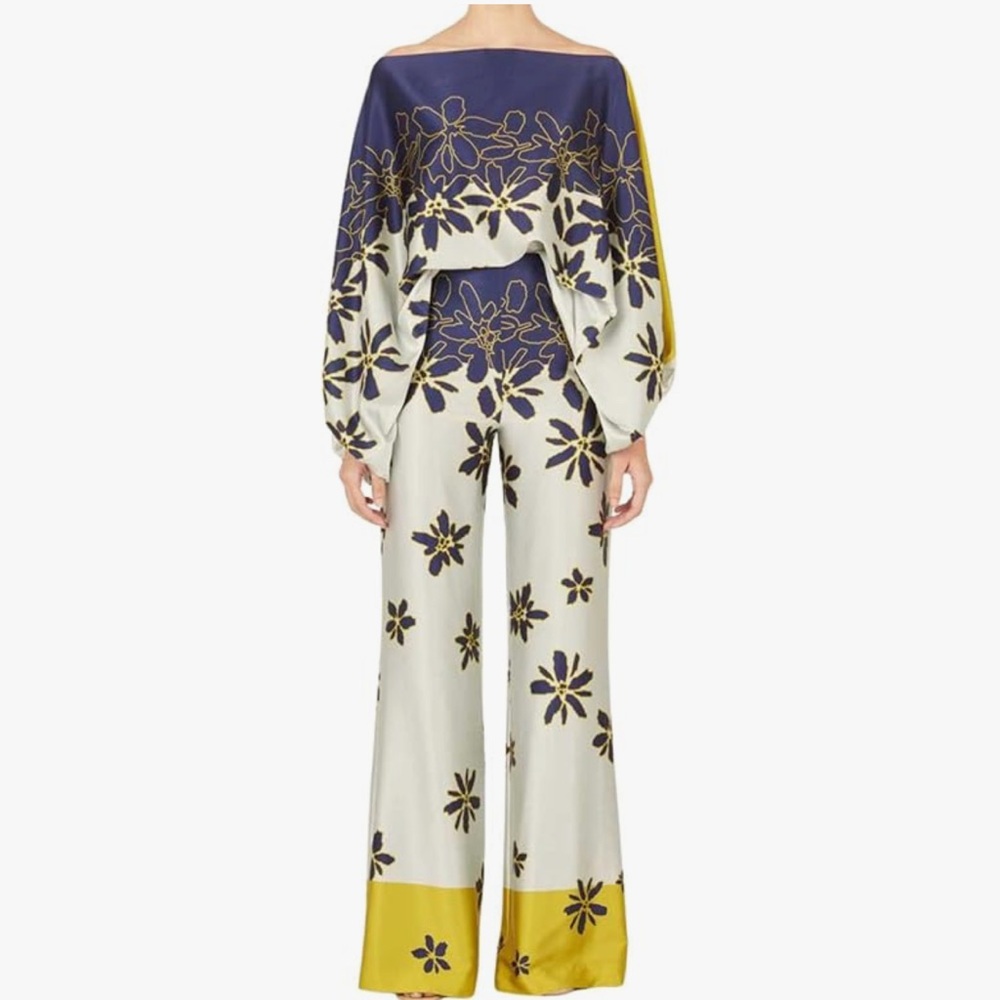 Floral Print 2 Piece Jumpsuit in Blue and Yellow